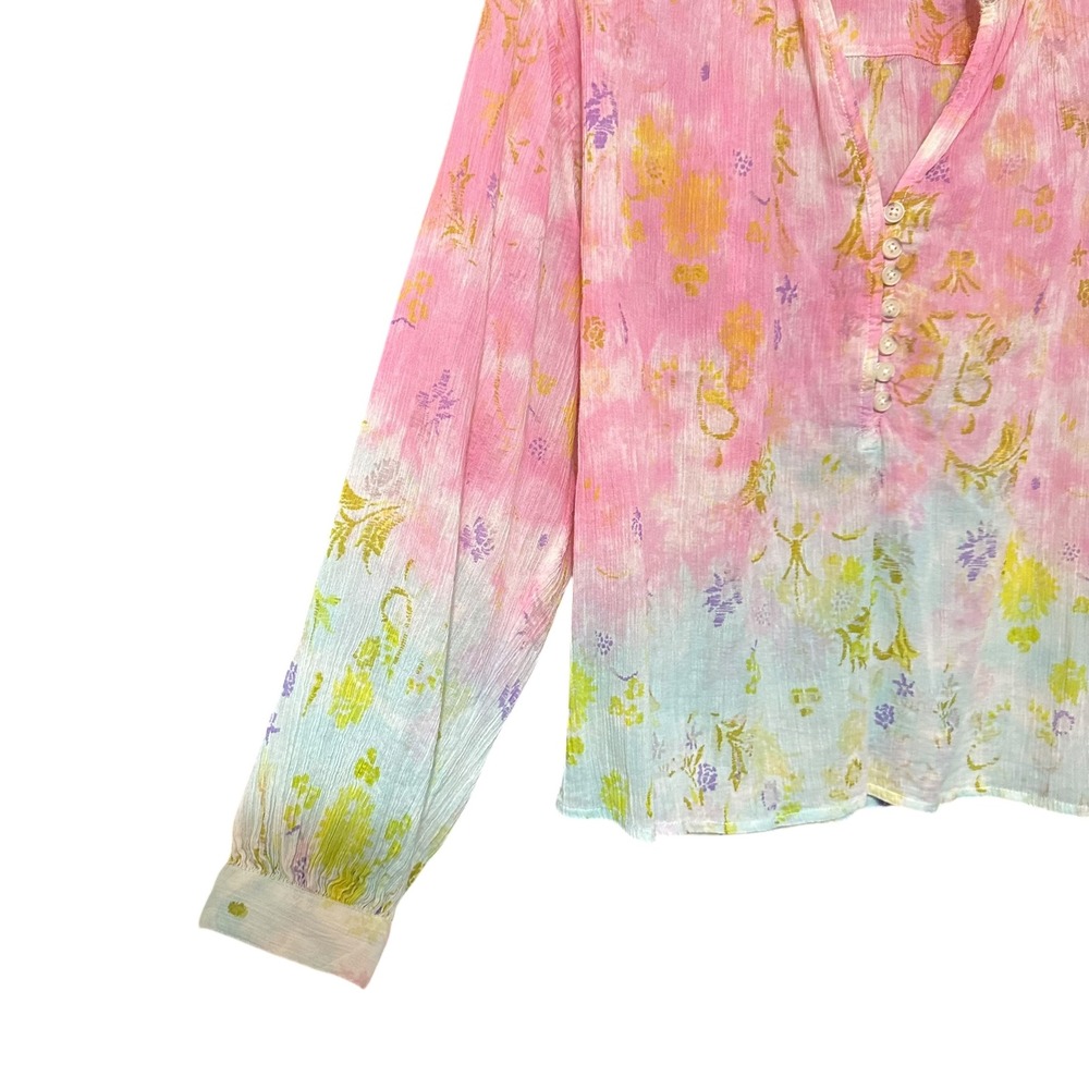 Pilcro The Tavi Blouse Pink Light Blue tie-dye Floral‎ Sz S Boho Fairy Gypsy - Picture 2 of 9
